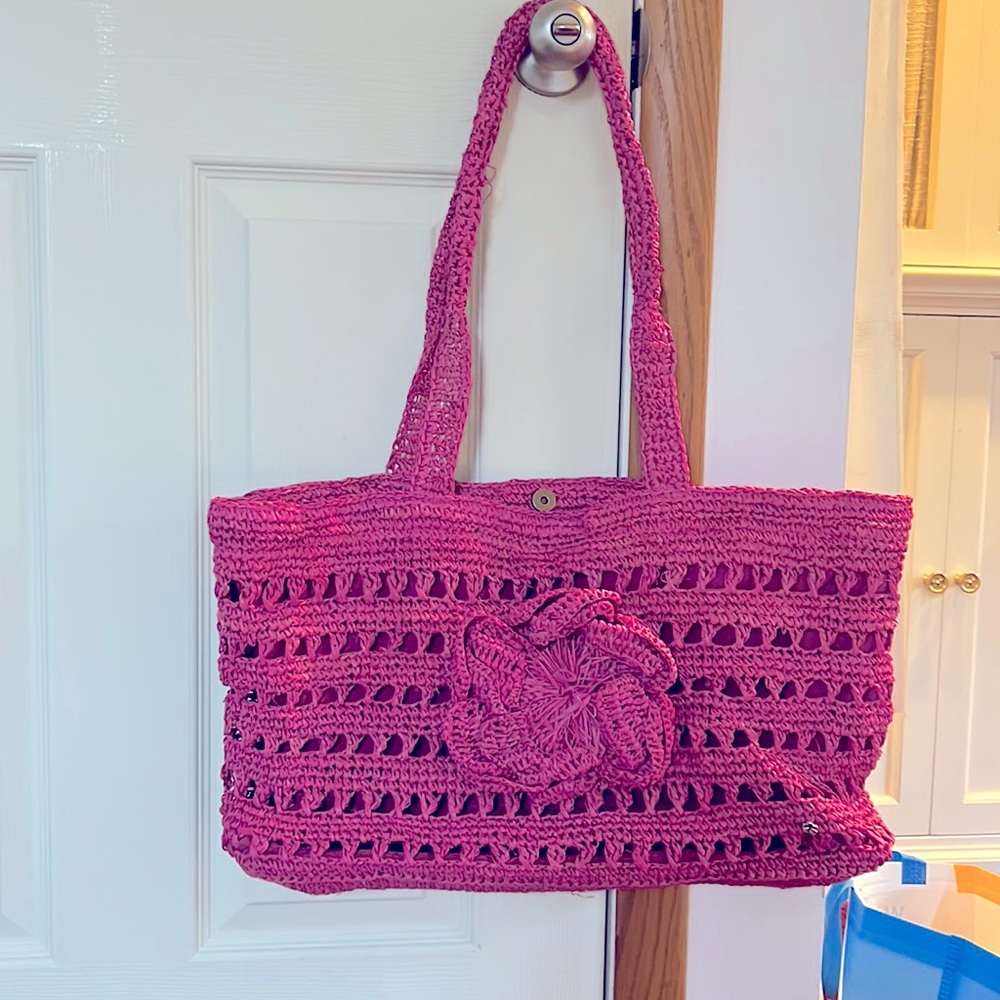 New with tags straw floral design beach bag